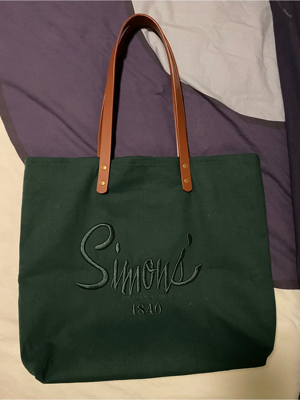 Like new! Simons Heritage collection organic cotton tote bag, dark green